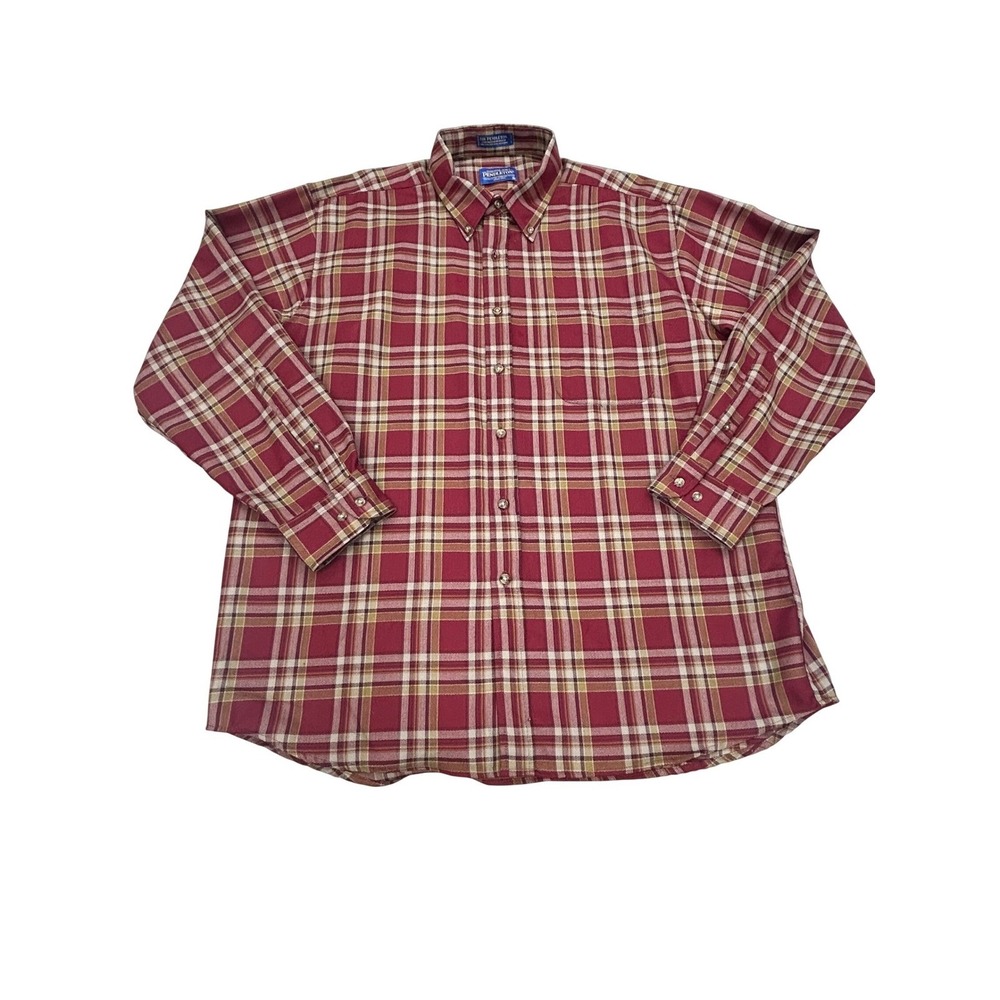 VIntage Sir Pendleton Worsted Wool Shirt Mens XL Red Tartan Plaid USA Fabric